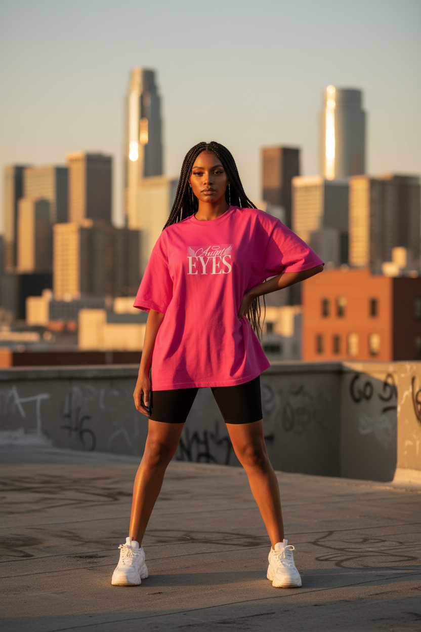Oversize Pink Tee - African American Model